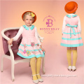 2014 Pink Brand Children Clothing, Lapel Collar Flower Appliqued Girl Winter Dresses